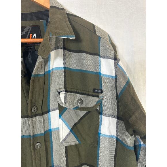 Vintage Shacket Large Flannel Button Up Shirt Jacket Quilt Lined Pockets Amplify - Picture 4 of 13